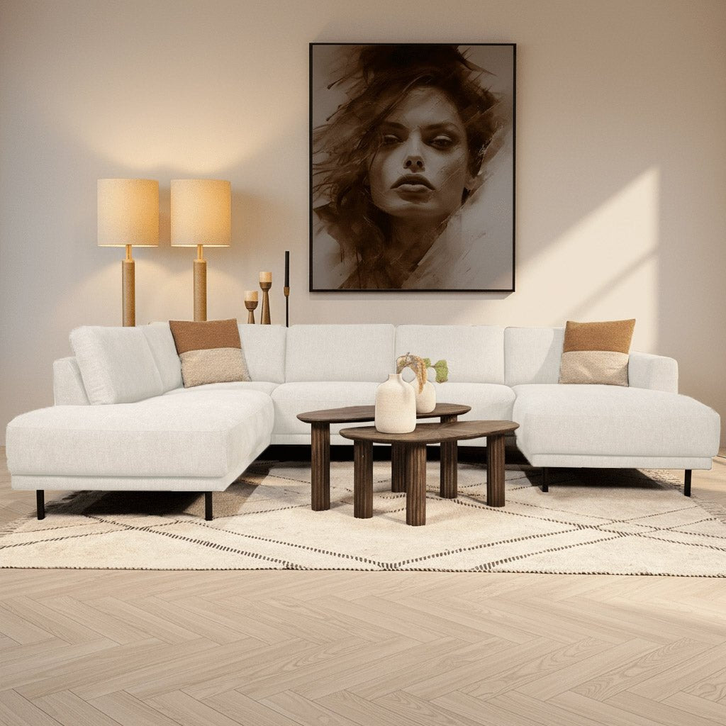 Canapé d'angle moderne U-Bank à gauche en tissu beige Aniko 310x197x78 cm 