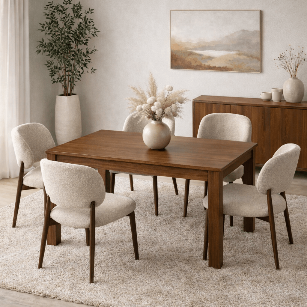 Table à manger extensible noyer mélamine – Japandi – 130 – 170 cm – Otis