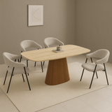 Ensemble complet : Table à manger Lea en travertin + 4 chaises Lisa en bouclé gris 