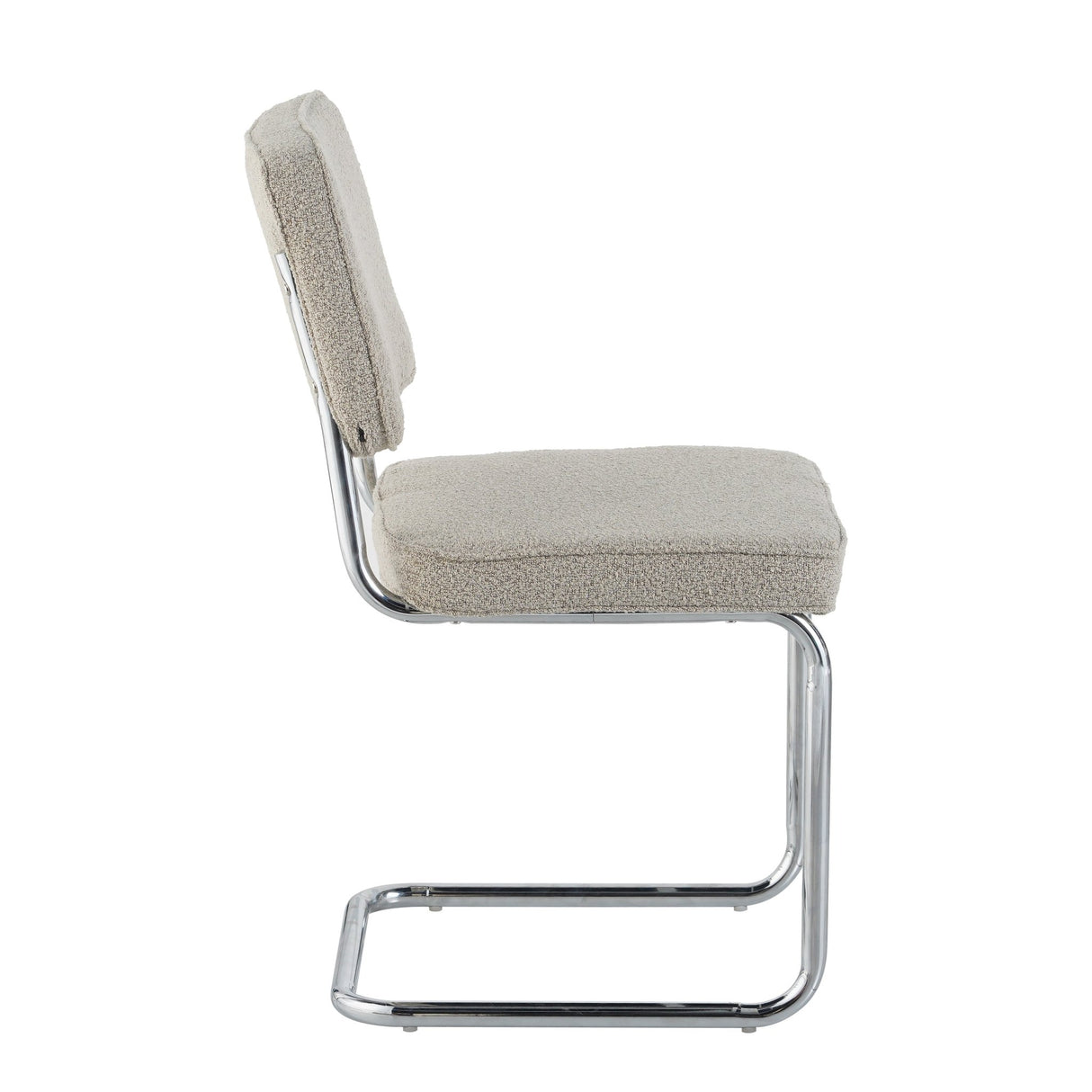 Chaise de salle à manger moderne couleur sable en tissu bouclé Sway - cadre en chrome - sans accoudoirs 