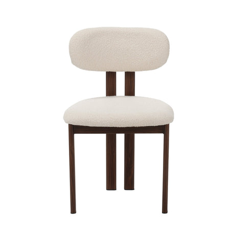 Chaise de salle à manger Japandi Miyo Bouclé Ivoire - Cadre en noyer 
