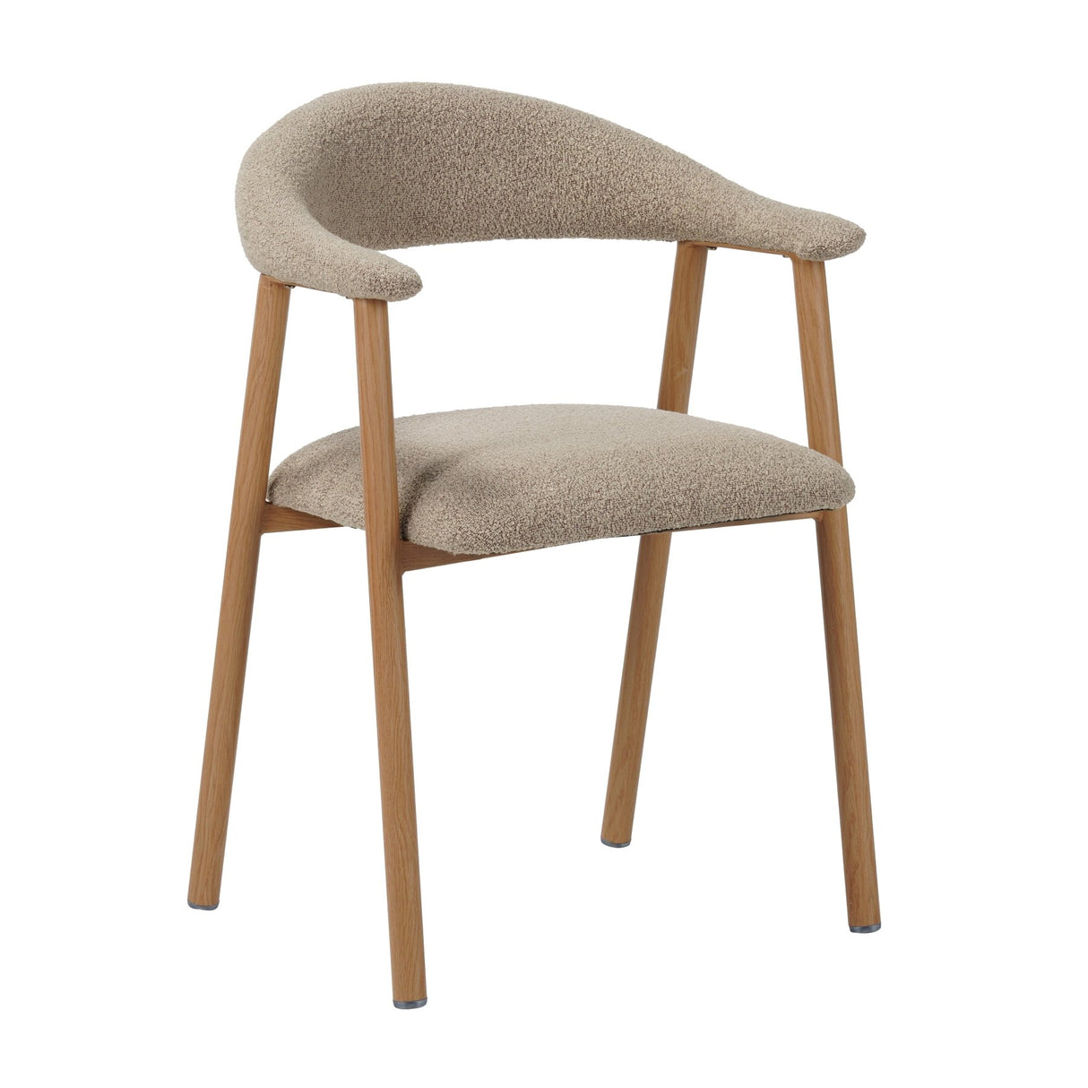 Chaise de salle à manger Japandi couleur sable Bouclé Suki - Cadre effet chêne - Avec accoudoirs 