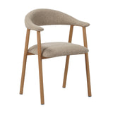Chaise de salle à manger Japandi couleur sable Bouclé Suki - Cadre effet chêne - Avec accoudoirs 