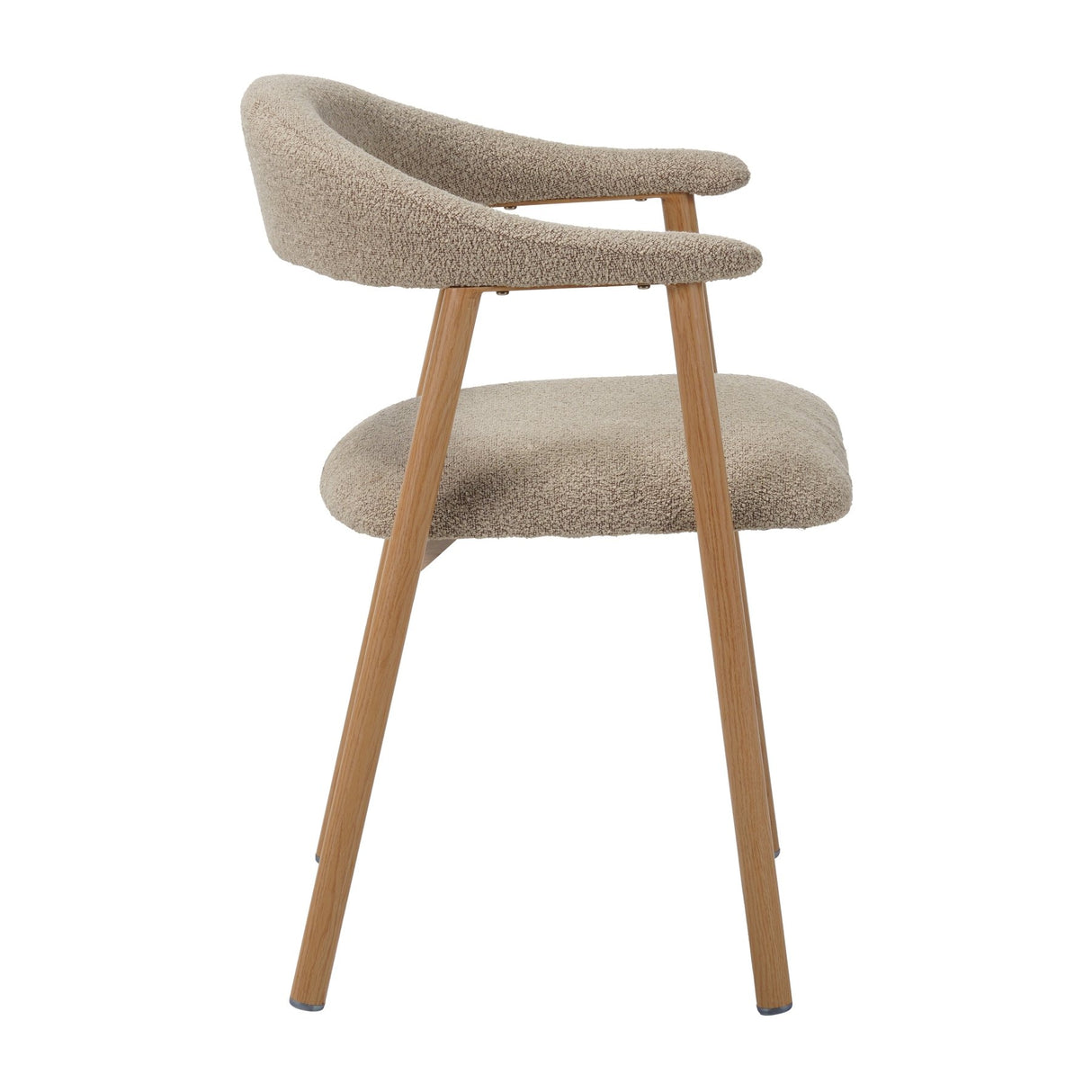 Chaise de salle à manger Japandi couleur sable Bouclé Suki - Cadre effet chêne - Avec accoudoirs 