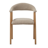 Chaise de salle à manger Japandi couleur sable Bouclé Suki - Cadre effet chêne - Avec accoudoirs 