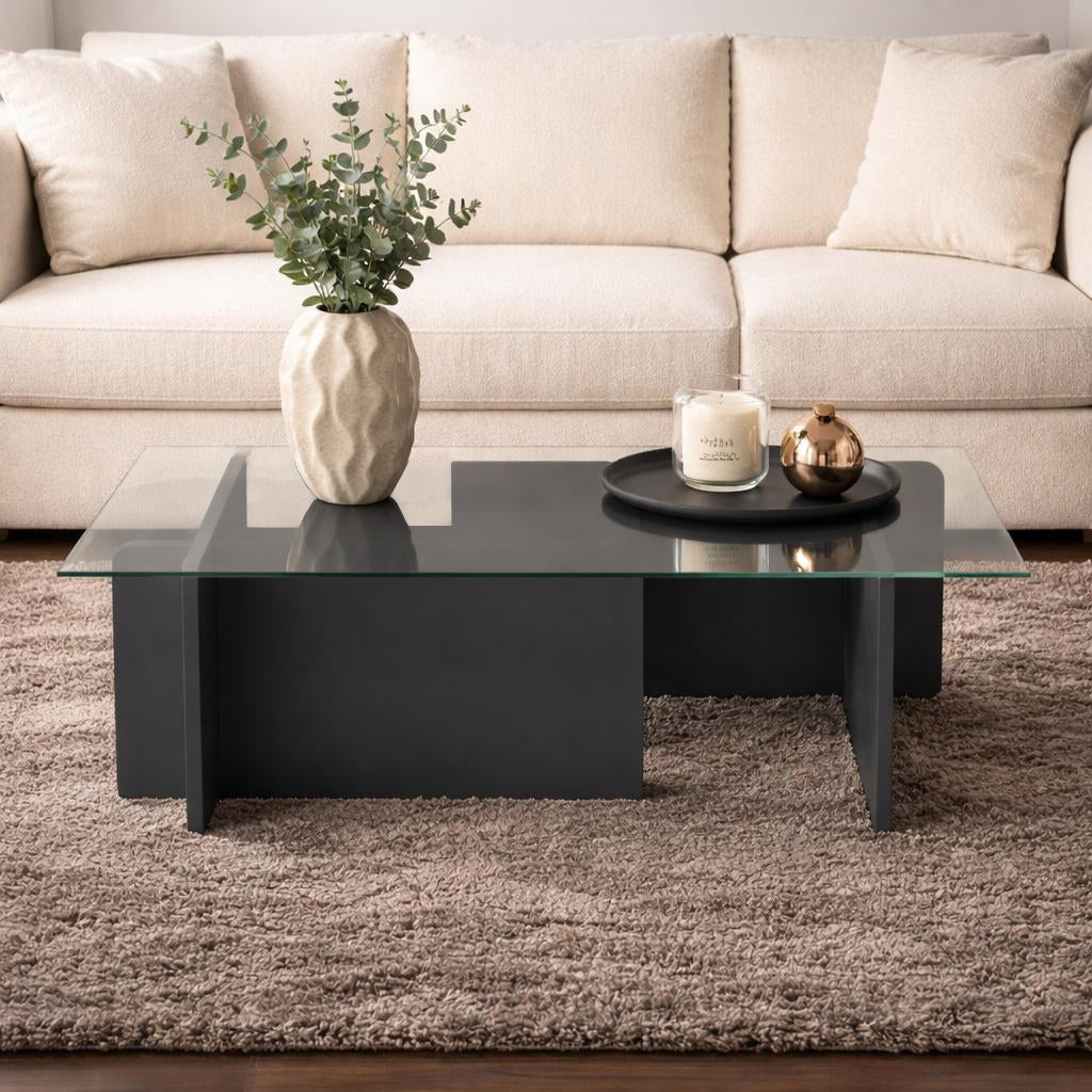 Table basse en verre anthracite Opal 105x65 cm 