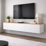 Zwevend TV Meubel Wit met Eikenlook Melamine -  150x30 cm - West