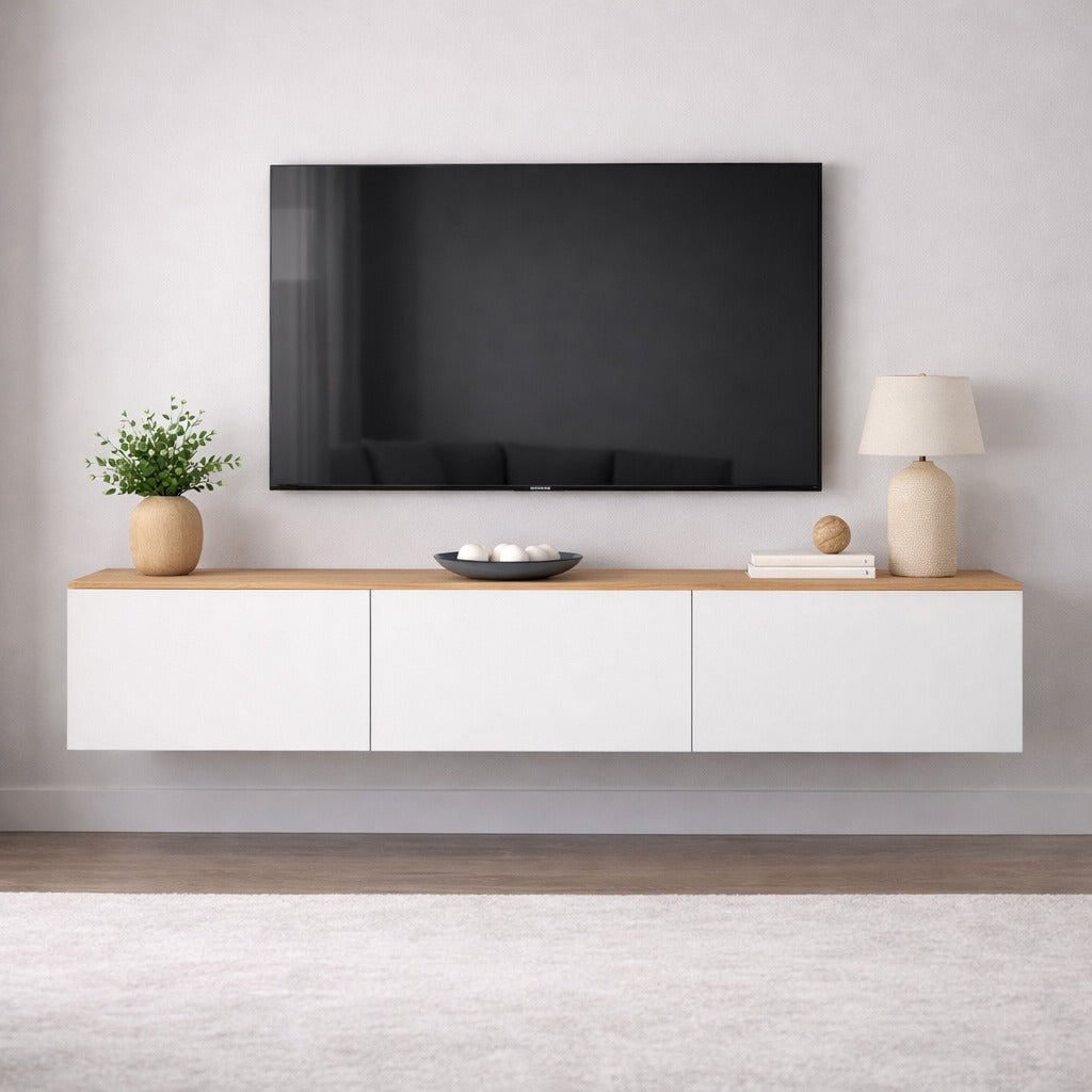 Zwevend TV Meubel Wit met Eikenlook Melamine -  150x30 cm - West