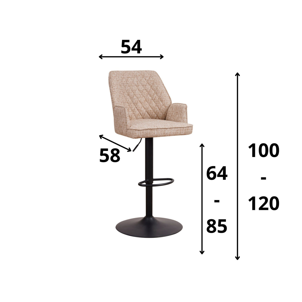 Barkruk Novan chenille Dimehouse Wit LxBxH 75x58x54 Stof Witfoto maatindicatie