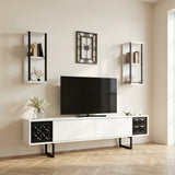 Meuble TV Black Line Blanc Noir Mélamine 180x48x30 cm Photo d'ambiance dans un intérieur moderne