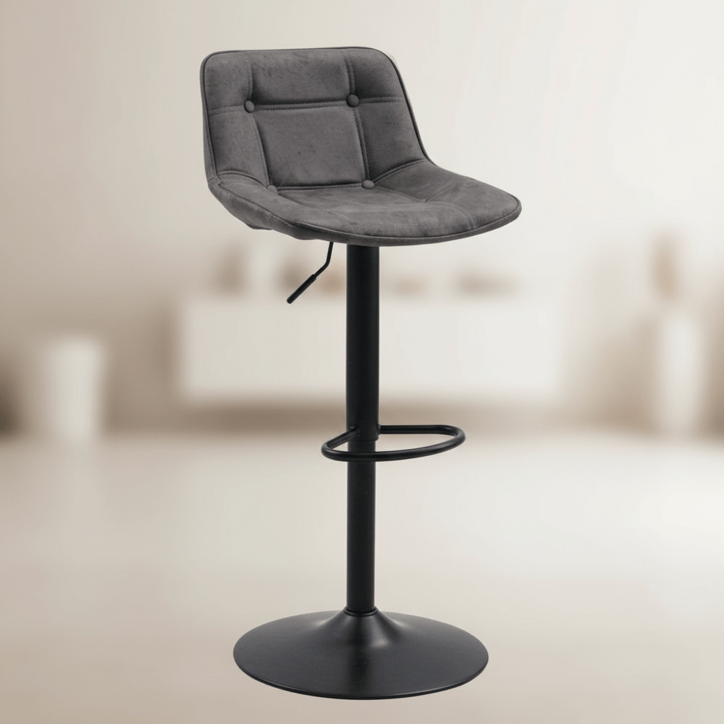 Ensemble de 2 Tabourets de Bar Industriels Rotatifs Anthracite en Tissu Microfibre Keston - Réglable 