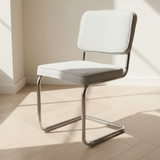 Chaise de salle à manger moderne verte en tissu bouclé Sway - cadre en chrome - sans accoudoirs 