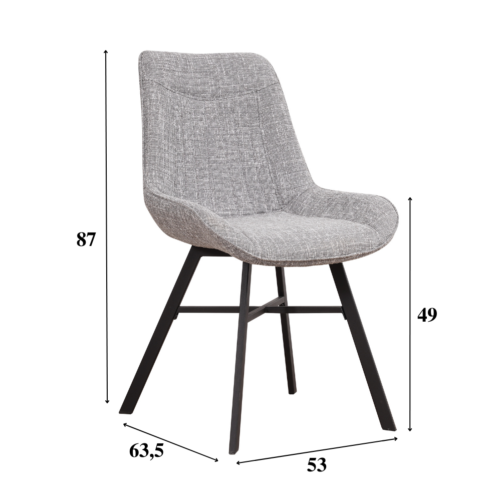 Eetkamerstoel Jada Dimehouse Grijs LxBxH 79x57x53 Stof Witfoto maatindicatie