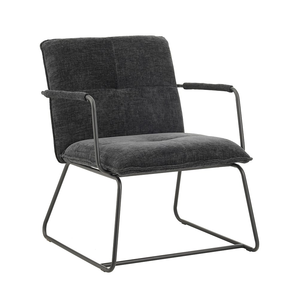 Fauteuil Hailey Chenille Dimehouse Zwart LxBxH 66x64x37 Stof Witfoto schuin vooraanzicht