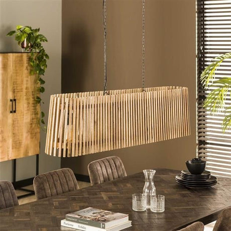 Hanglamp Dennis DH Interior Mango LxBxH 136x36x26 Mangohout Sfeerfoto zijaanzicht