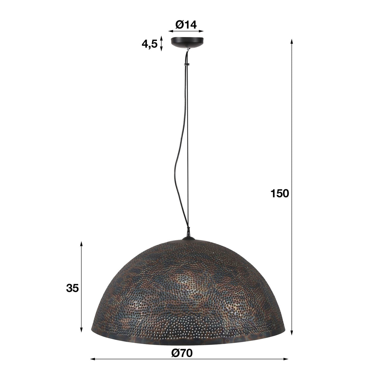 Hanglamp Aya 70 DH Interior Bruin LxBxH 73x73x46 Zwart bruin Witfoto maatindicatie