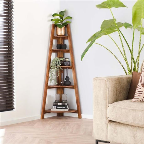 Etagère d'angle Jess DH Intérieur Acacia LxlxH 135x50x12 Bois d'acacia Photo d'ambiance vue de face
