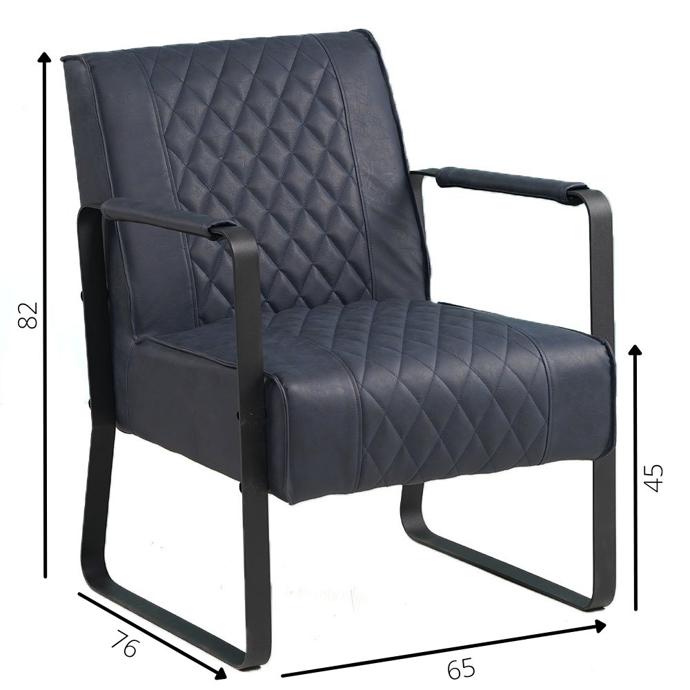 Fauteuil Peter Dimehouse Blauw LxBxH 68x62x45 Kunstleer Witfoto maatindicatie