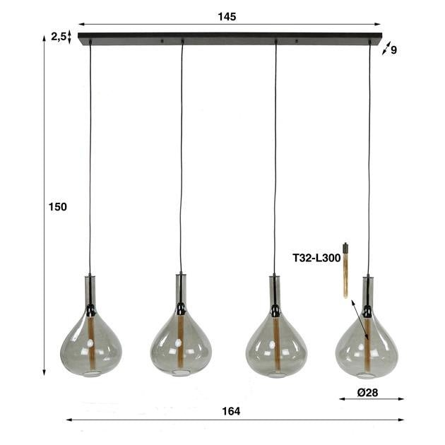 Hanglamp Karen DH Interior Zwart LxBxH 102x58x39 Metaal Witfoto maatindicatie