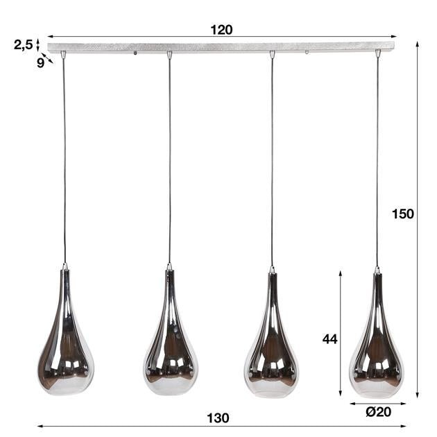 Lampe suspendue Mex DH Intérieur Chromé LxlxH 124x61x32 Verre Blanc indication de la taille de la photo