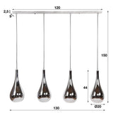 Lampe suspendue Mex DH Intérieur Chromé LxlxH 124x61x32 Verre Blanc indication de la taille de la photo