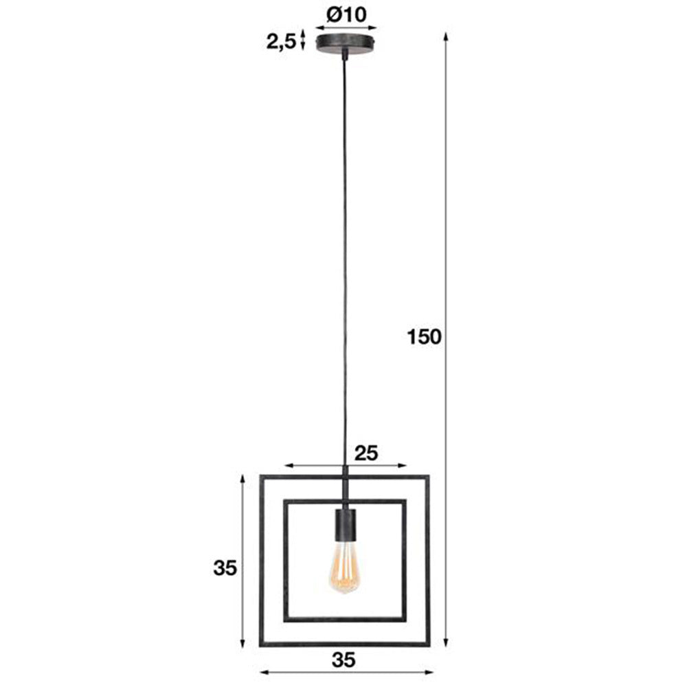 Hanglamp Kody DH Interior Charcoal LxBxH 42x41x10 Metaal Witfoto maatindicatie