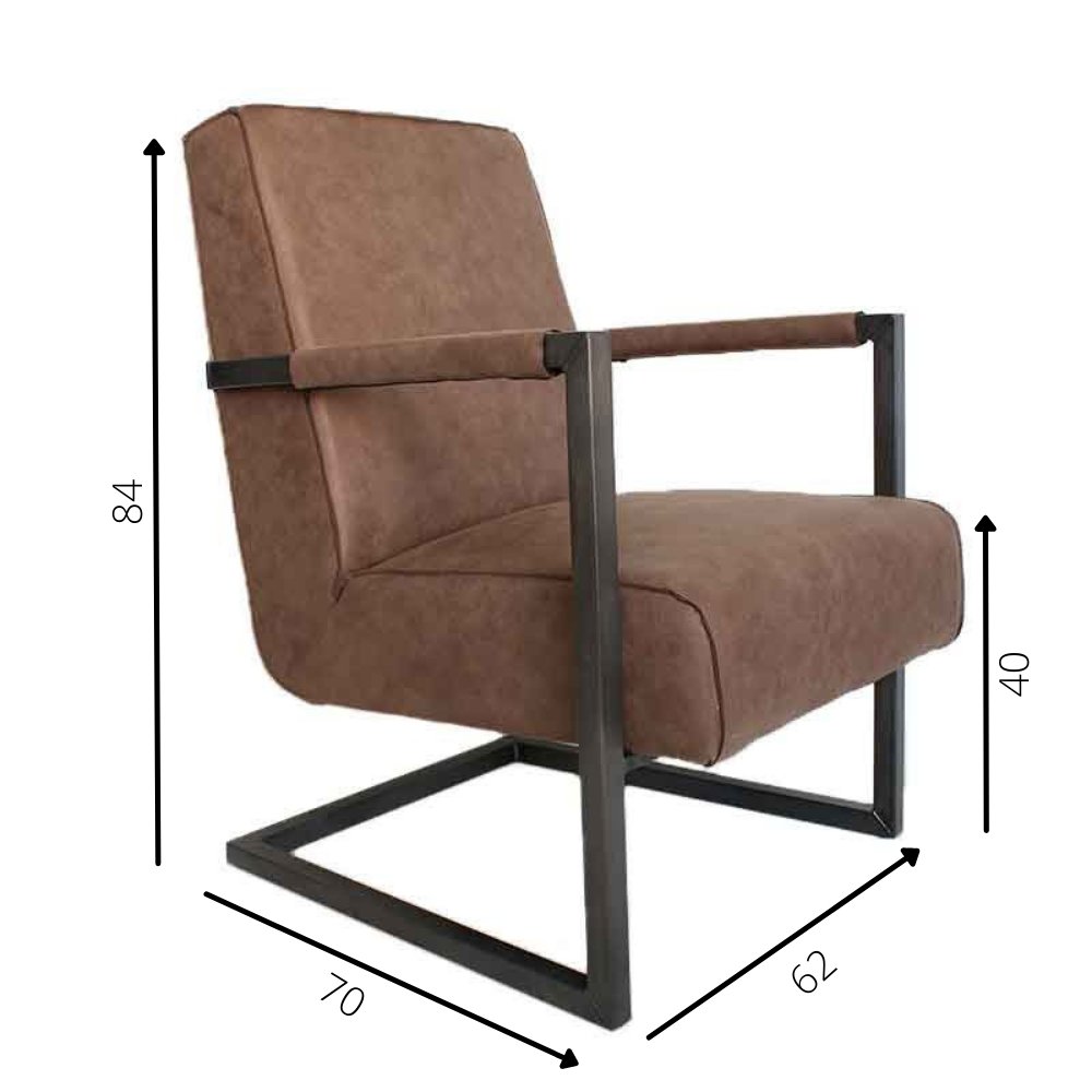 Fauteuil Tiger Dimehouse Taupe LxBxH 69x58x49 Eco-leer Witfoto maatindicatie