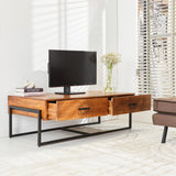 Meuble TV Emma Dimehouse Marron LxlxH 148x82x52 Bois de manguier Photo atmosphérique, vue de face oblique, réglage du coin