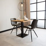 Table à manger Table de bistro Carrée Dimehouse Marron LxlxH 66x66x7 Bois de manguier Photo atmosphérique, vue de face oblique, réglage du coin