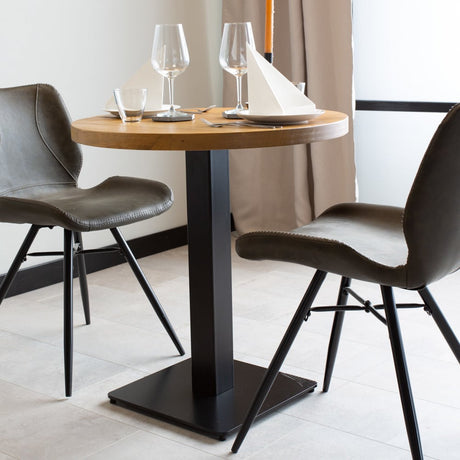 Table à manger Table de bistro Ronde Dimehouse Marron LxlxH 86x86x7 Bois de manguier Photo d'ambiance en situation