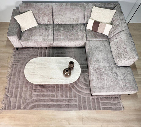 Canapé d'angle avec chaise longue en tissu chenille taupe Manon - à droite 