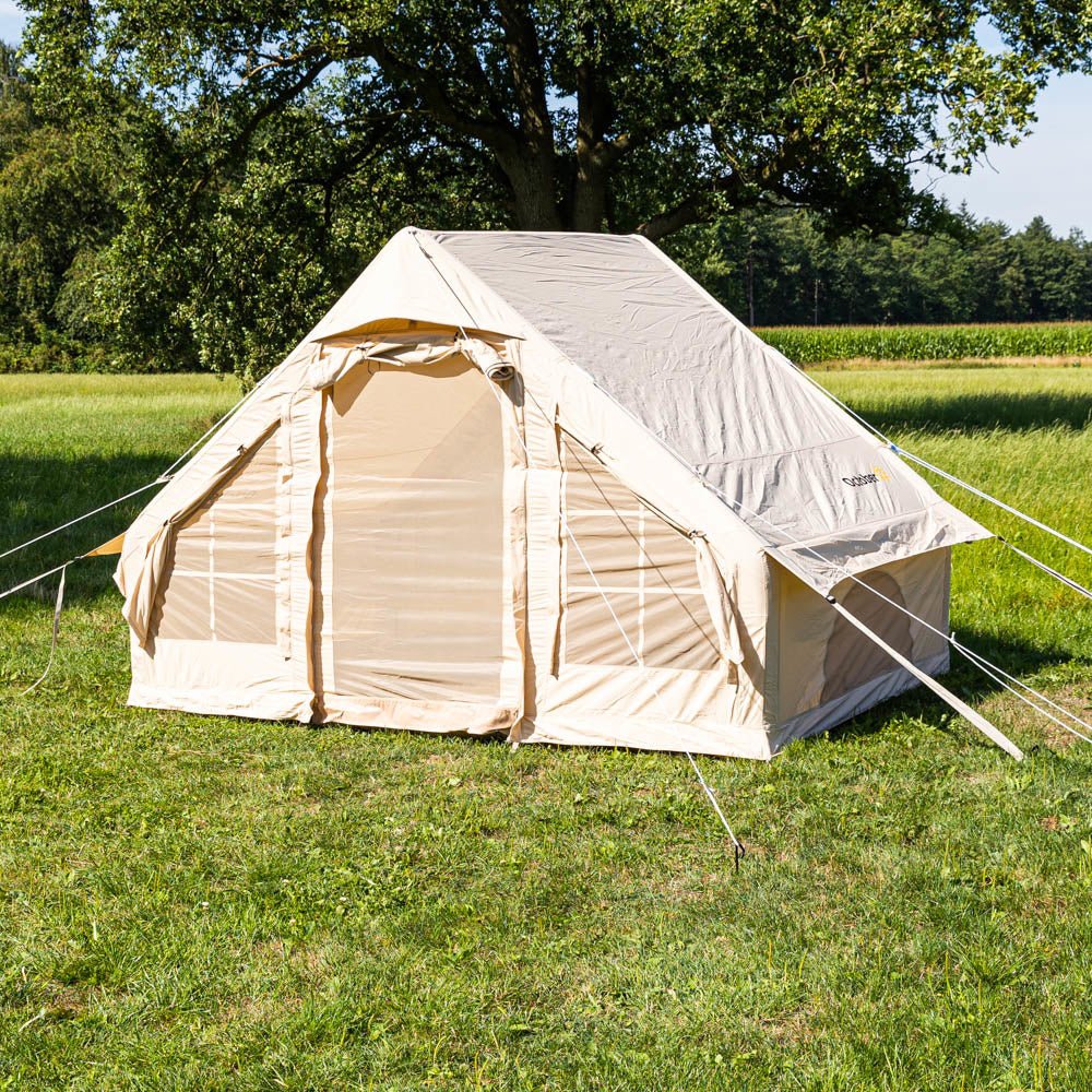 Tent Vier persoons Opblaasbaar Beige 300x200x210 cm Dimehouse Beige LxBxH 75x48x38 Katoen Sfeerfoto schuin vooraanzicht