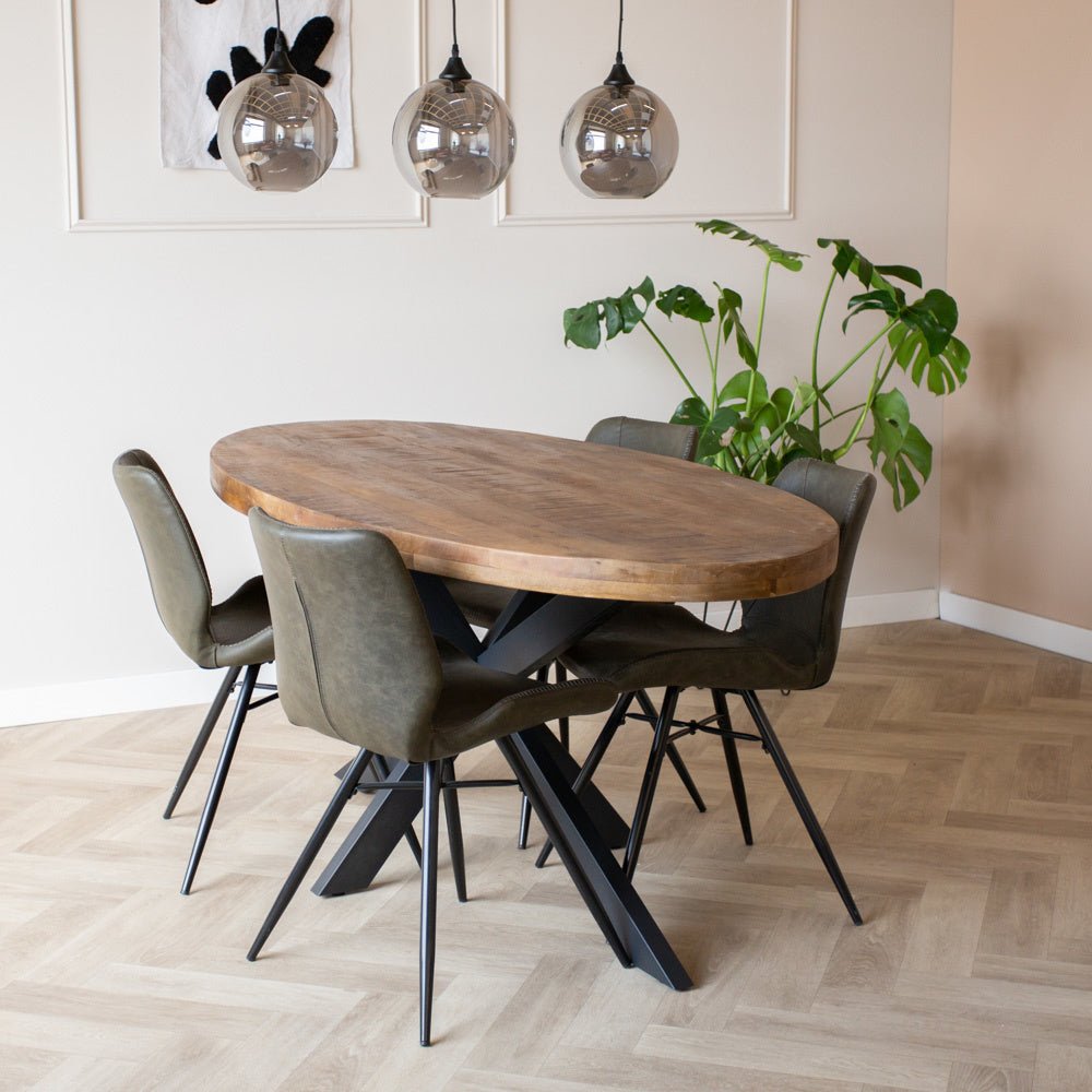 Table à manger Lennon Dimehouse Marron LxlxH 203x110x10 Bois de manguier Photo d'ambiance vue de face diagonale