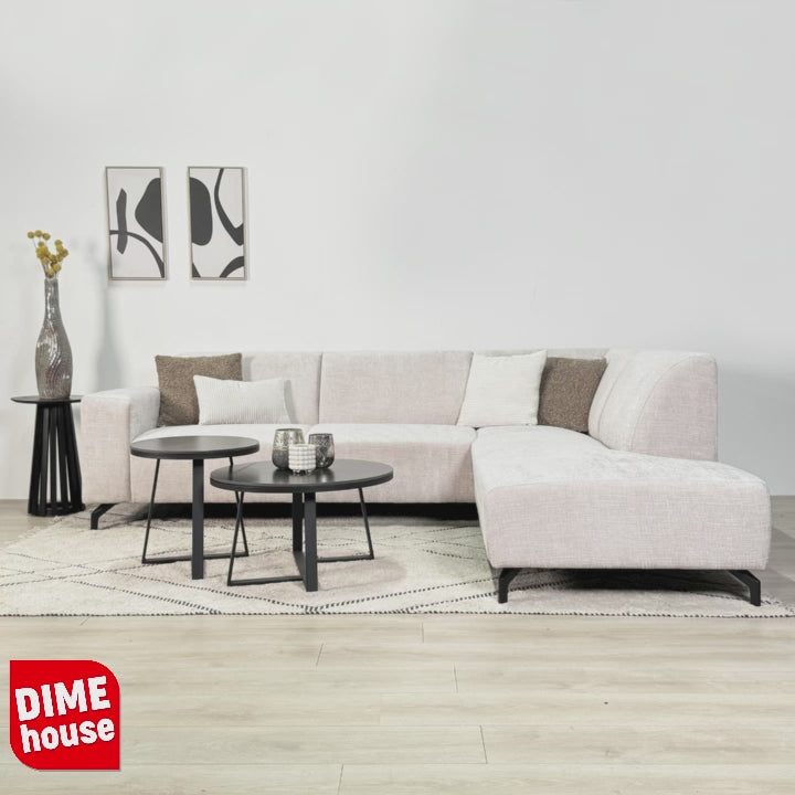 Canapé d'angle manon avec chaise longue sur la droite chenille taupe