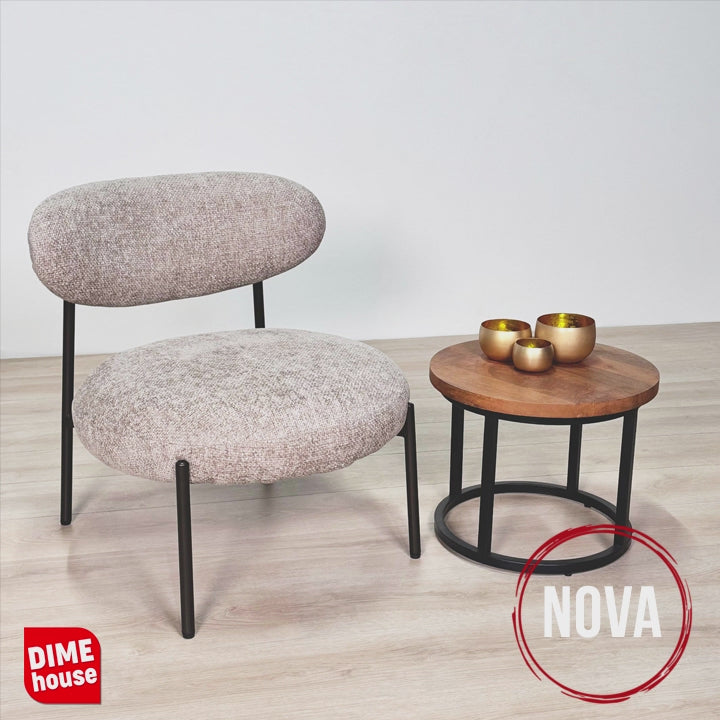 Fauteuil scandinave rond tissu mélangé beige Nova