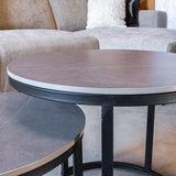 Ensemble de table basse ronde de 2 look en marbre en pierre fritrée paige gris