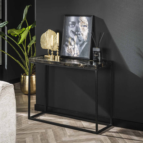 Coiffeuse Minette DH Intérieur Noir & or LxlxH 104x40x13 Teck Photo d'ambiance vue de face diagonale