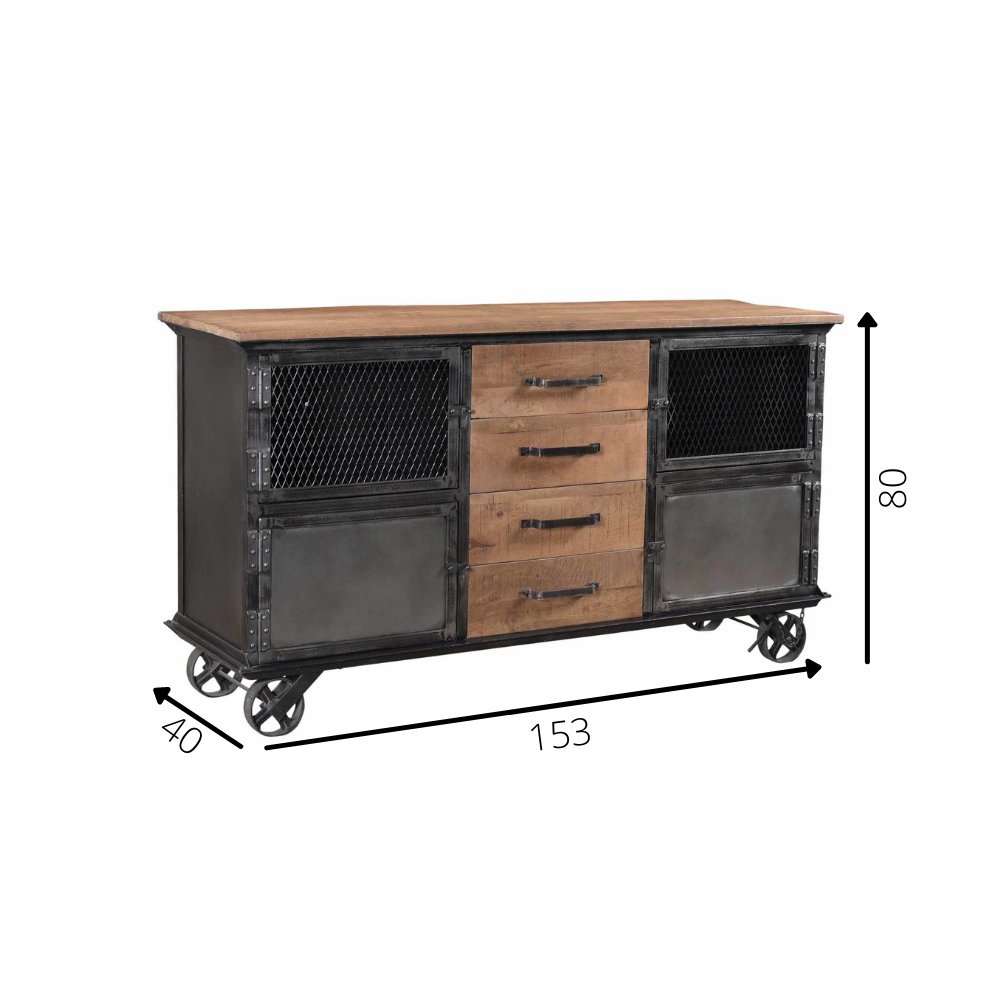 Buffet Bryce Dimehouse Marron LxlxH 153x80x40 Bois de manguier Indication de la taille de la photo blanche