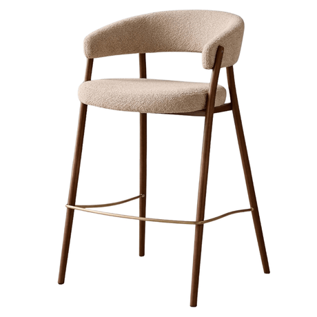 Tabouret de bar bouclé couleur sable Ryo - structure aspect noyer - Japandi