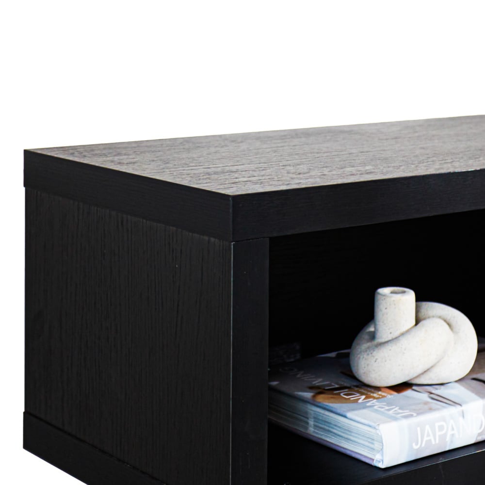 Meuble TV Bernie Noir Dimehouse Noir LxlxH 146x36x31 Mélamine Atmosphère détail photo