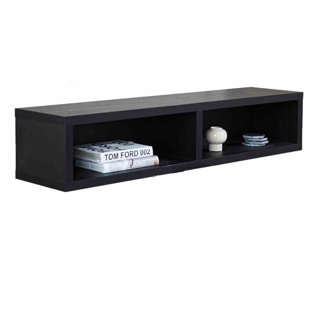 Meuble TV Bernie Noir Dimehouse Noir LxlxH 146x36x31 Mélamine Blanc photo vue de face en diagonale