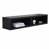 Meuble TV Bernie Noir Dimehouse Noir LxlxH 146x36x31 Mélamine Blanc photo vue de face en diagonale